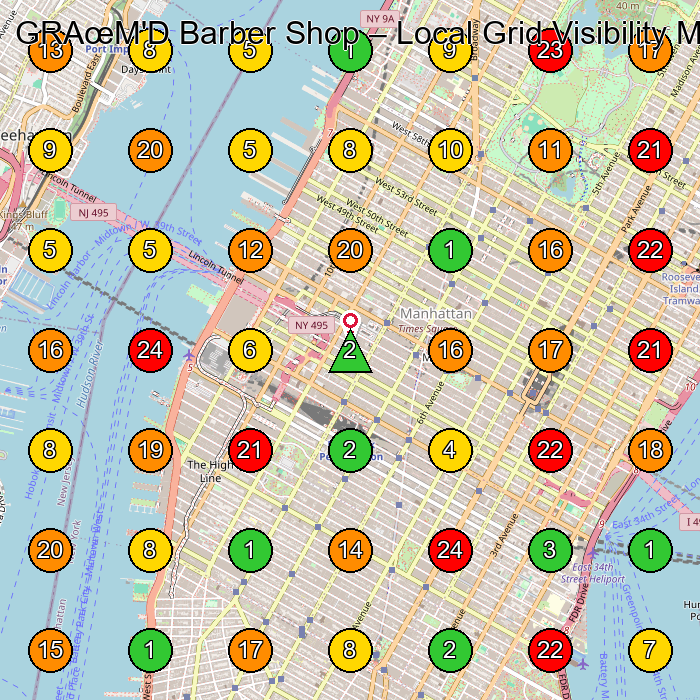 GRAœM'D Barber Shop Barber Shop GeoGrid ranking map for New York NY